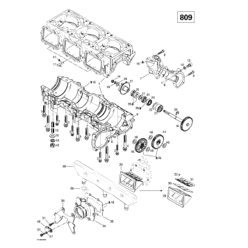01- Crankcase, Reed Valve, Water Pump (809)
