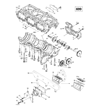 01- Crankcase, Reed Valve, Water Pump (699)