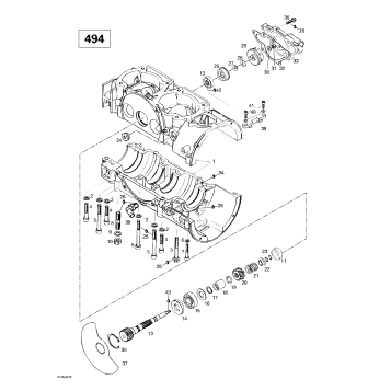 01- Crankcase, Rotary Valve, Water Pump (494)