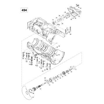 01- Crankcase, Rotary Valve, Water Pump (494)