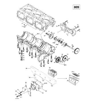 01- Crankcase, Reed Valve, Water Pump (809)