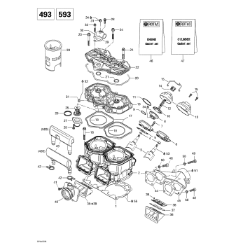 01- Cylinder, Exhaust Manifold, Reed Valve (493