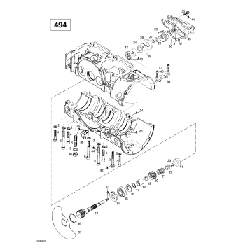 01- Crankcase, Rotary Valve, Water Pump (494)