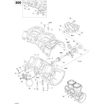 01- Crankcase, Water Pump And Oil Pump (600)