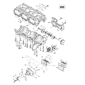 01- Crankcase, Reed Valve, Water Pump (699)