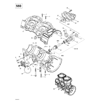 01- Crankcase, Rotary Valve, Water Pump (593)