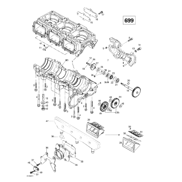 01- Crankcase, Reed Valve, Water Pump (699)