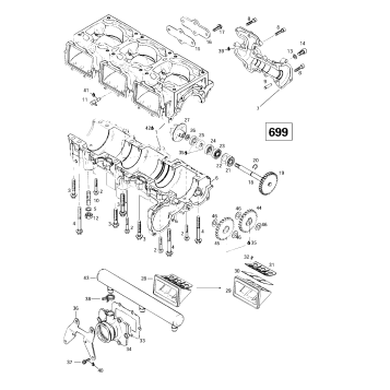 01- Crankcase, Reed Valve, Water Pump (699)