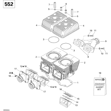01- Cylinder, Exhaust Manifold And Reed Valve MX Z 552