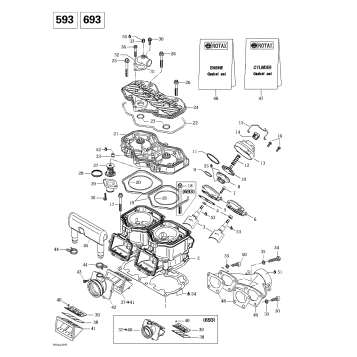 01- Cylinder, Exhaust Manifold, Reed Valve (593