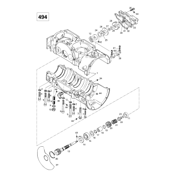 01- Crankcase, Rotary Valve, Water Pump (494)