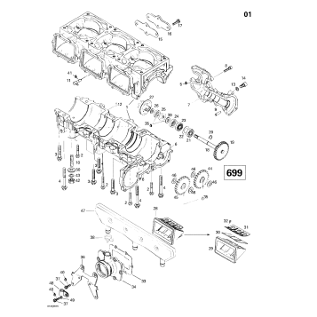 01- Crankcase, Reed Valve, Water Pump (699)