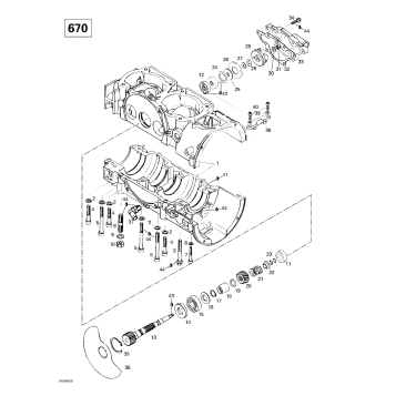 01- Crankcase, Rotary Valve, Water Pump (670)
