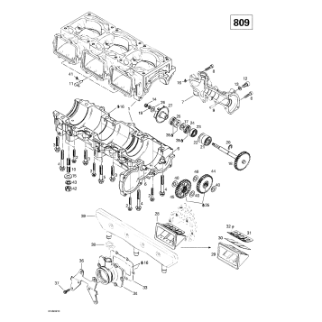 01- Crankcase, Reed Valve, Water Pump (809)