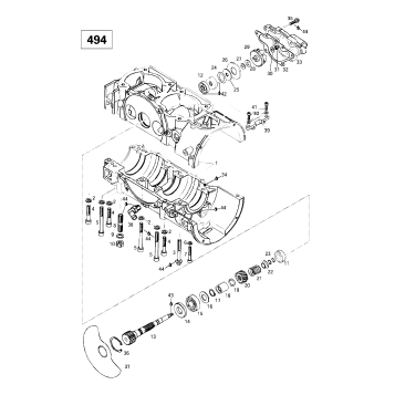 01- Crankcase, Rotary Valve, Water Pump (494)
