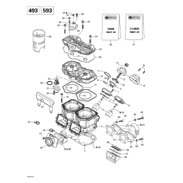 01- Cylinder, Exhaust Manifold, Reed Valve (493