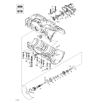 01- Crankcase, Rotary Valve, Water Pump (494,670)