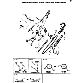 CARBURETER - MUFFLER - KICK STARTER LEVER - CENTER STAND - FOOTREST