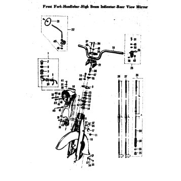 FRONT FORK-HANDLEBAR-HIGH BEAM INDICATOR-REAR VIEW MIRROR