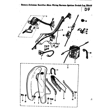 BATTERY-SELENIUM RECTIFIER-MAIN WIRING HARNESS-IGNITION SWITCH-LEG SHIELD