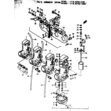 CARBURETOR (GS750B. GS750C....-F.NO.GS750-41492 GS750EC...-F.NO.GS750E-19995)