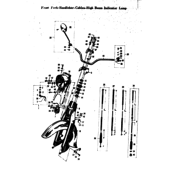 FRONT FORK-HANDLEBAR-CABLES-HIGH BEAM INDICATOR LAMP