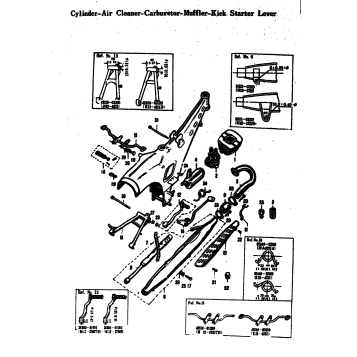 CYLINDER-AIR CLEANER-CARBURETOR-MUFFLER-KICK STARTER LEVER