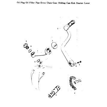 OIL PLUG - OIL FILLER PIPE-DRIVE CHAIN-GEAR SHIFTING CAM-KICK STARTER LEVER