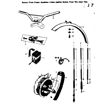 BATTERY - FRONT FENDER - HANDLEBAR - CABLES - IGMITION SWITCH - FRONT TIRE-INNER TUBE