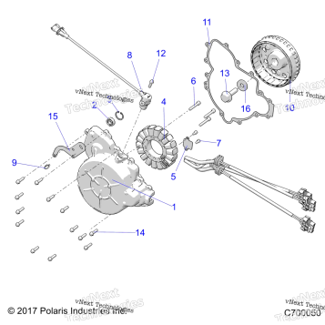 ENGINE, STATOR AND FLYWHEEL