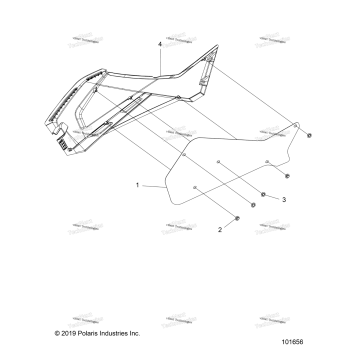 BODY, RIGHT HAND SIDE PANEL HEAT SHIELD AND HARDWARE 2 UP