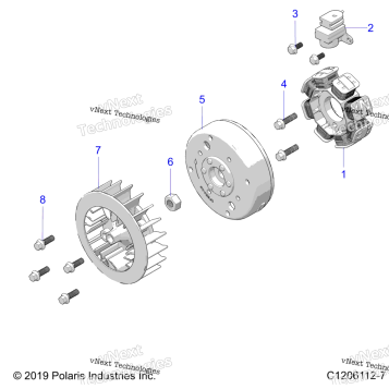 ENGINE, STATOR AND FLYWHEEL