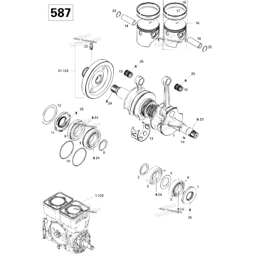 CRANKSHAFT AND PISTONS 587