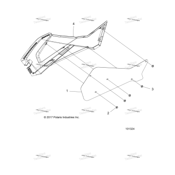 BODY, RIGHT HAND SIDE PANEL HEAT SHIELD AND HARDWARE 2 UP