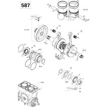 CRANKSHAFT AND PISTONS 587