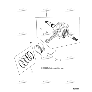 ENGINE, CRANKSHAFT, CONNECTING ROD AND PISTON