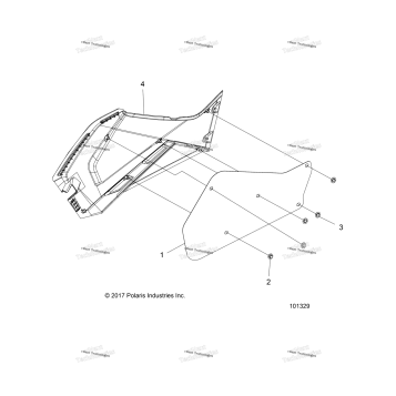 BODY, RIGHT HAND SIDE PANEL HEAT SHIELD AND HARDWARE 1 UP A19SDE57F1/SDA57F1