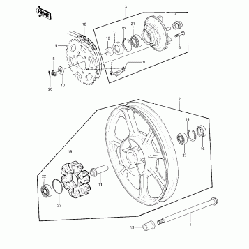 REAR WHEEL/HUB/CHAIN