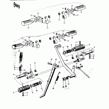 FOOTRESTS/STAND/BRAKE PEDAL ('74-'75 F9-