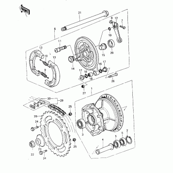 REAR HUB/BRAKE/CHAIN ('80 A6)