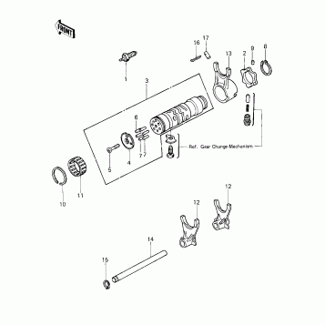 GEAR CHANGE DRUM & FORKS ('80 KZY 50-E1)
