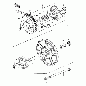 REAR WHEEL/HUB/CHAIN ('80 KZY 50-E1)
