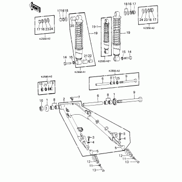 SWING ARM/SHOCK ABSORBERS ('80-'81 A1/A2