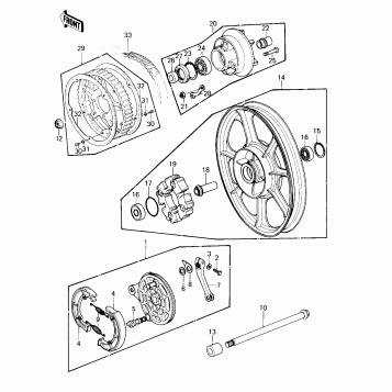 REAR WHEEL/HUB/BRAKE/BELT ('80 D1)