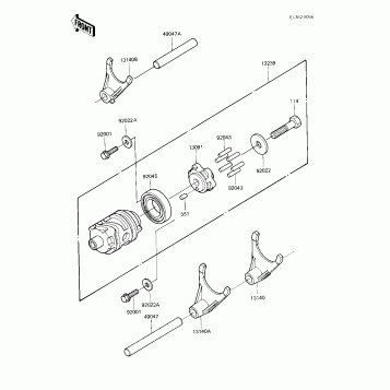 GEAR CHANGE DRUM & FORKS ('83 KX250-C1)