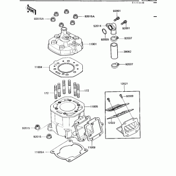 CYLINDER HEAD/CYLINDER/REED VALVE ('84 K