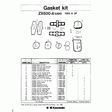 GASKET KIT ZX600-A (USA) 1985 & UP