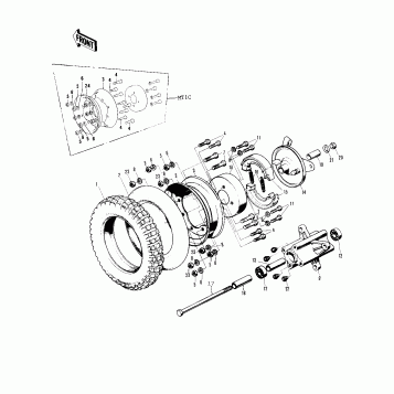 FRONT WHEEL/TIRE/HUB/BRAKE ('71-'75)