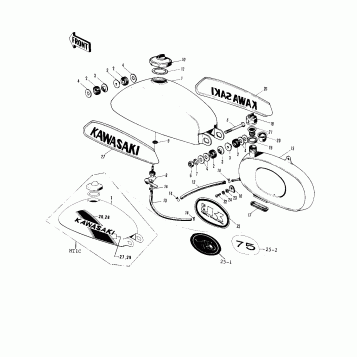 FUEL TANK/OIL TANK/LABELS ('71-'75)