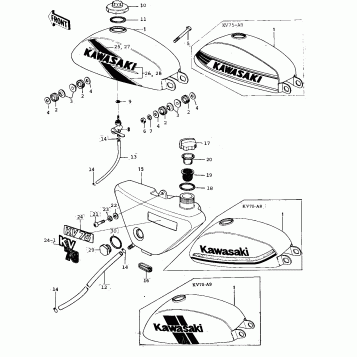 FUEL TANK/OIL TANK/LABELS ('76-'80)